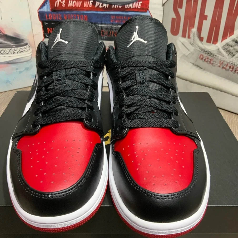 New Jordan 1 Low Bred Toe 2021 553558-612 Men's Shoe Size 9.5